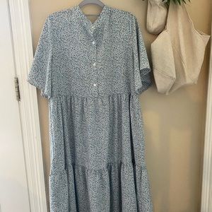 Floral button front smock dress